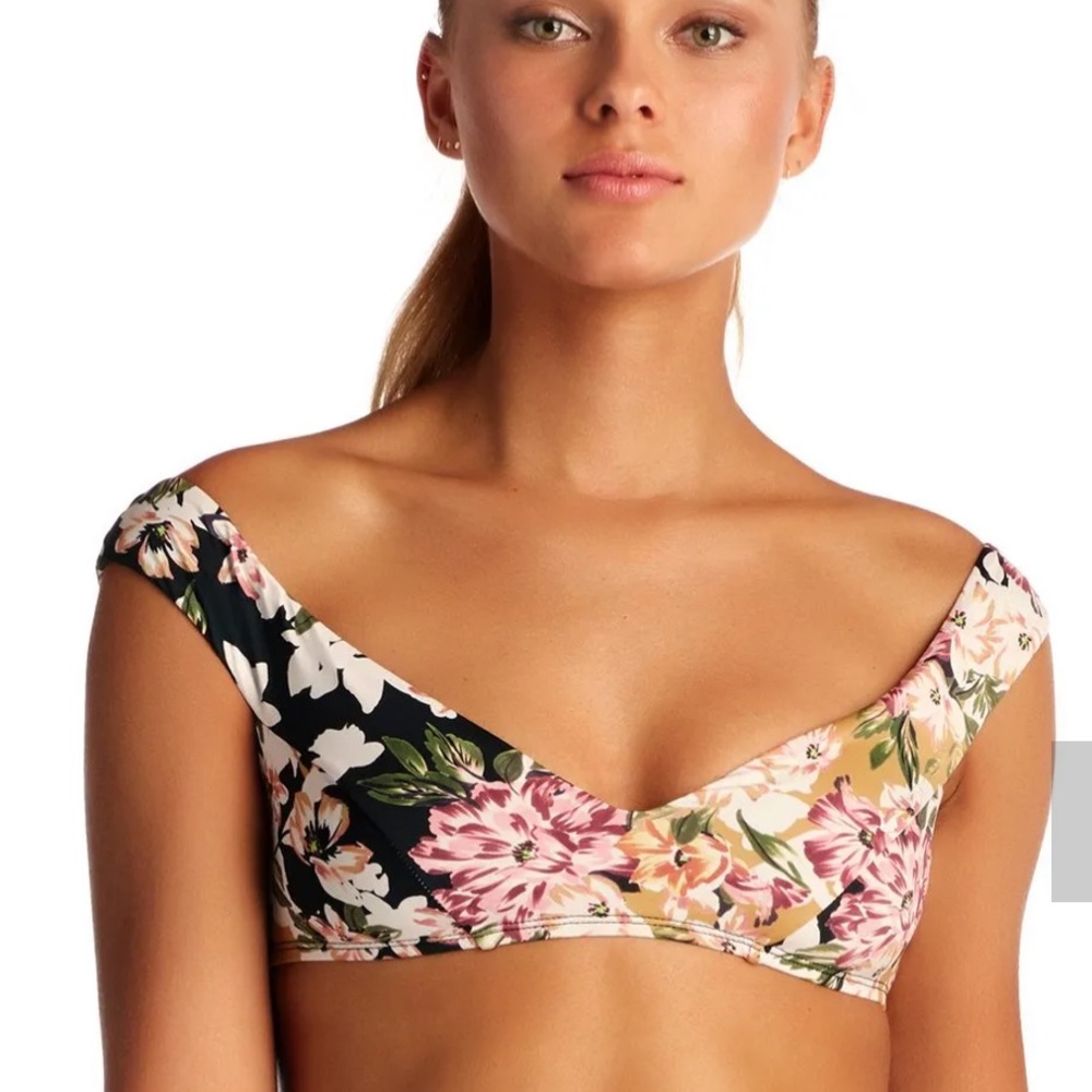 NWT $115 Vitamin A Ambrosia Capri Off Shoulder Bikini Top Floral Swim Top